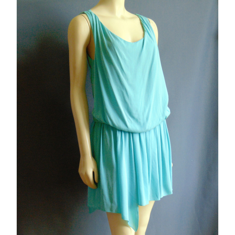 Alice + Olivia Aqua Silk Mini Blouson Dress XS